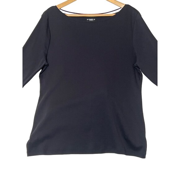 Talbots Women's Black Pima Cotton Tee Shirt Size L 3/4 Sleeve Stretch Goth - Picture 1 of 16